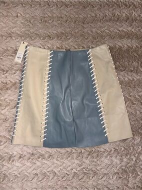 Francesca's Collections Blue and Cream Panel Lace-Up Mini Skirt